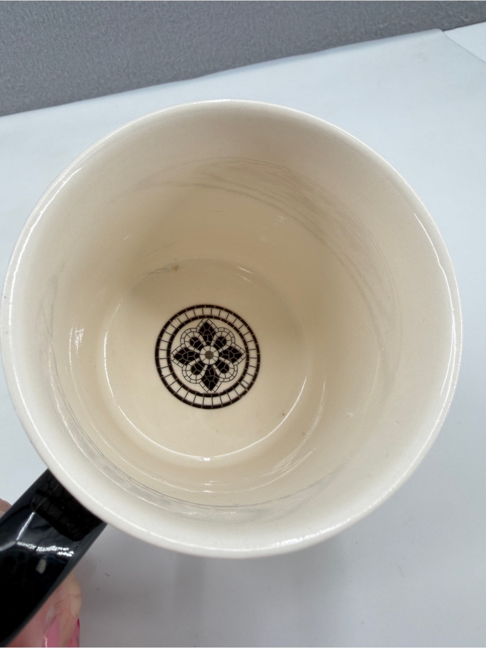 Anthropologie Margot Bistro Tile Monogram "J" Ceramic Cup Mug Black Gold Mosaic - Picture 7 of 10